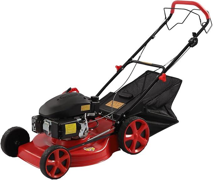 140CC Benzin Rasenmäher, 4-Takt Benzinrasenmäher mit 8-Gang Schnitthöhenverstellung, RasenmäHer Benzin mit 60L Grasfangkorb, 51cm/20 Zoll Schnittbreite, 2800rpm, Radantrieb