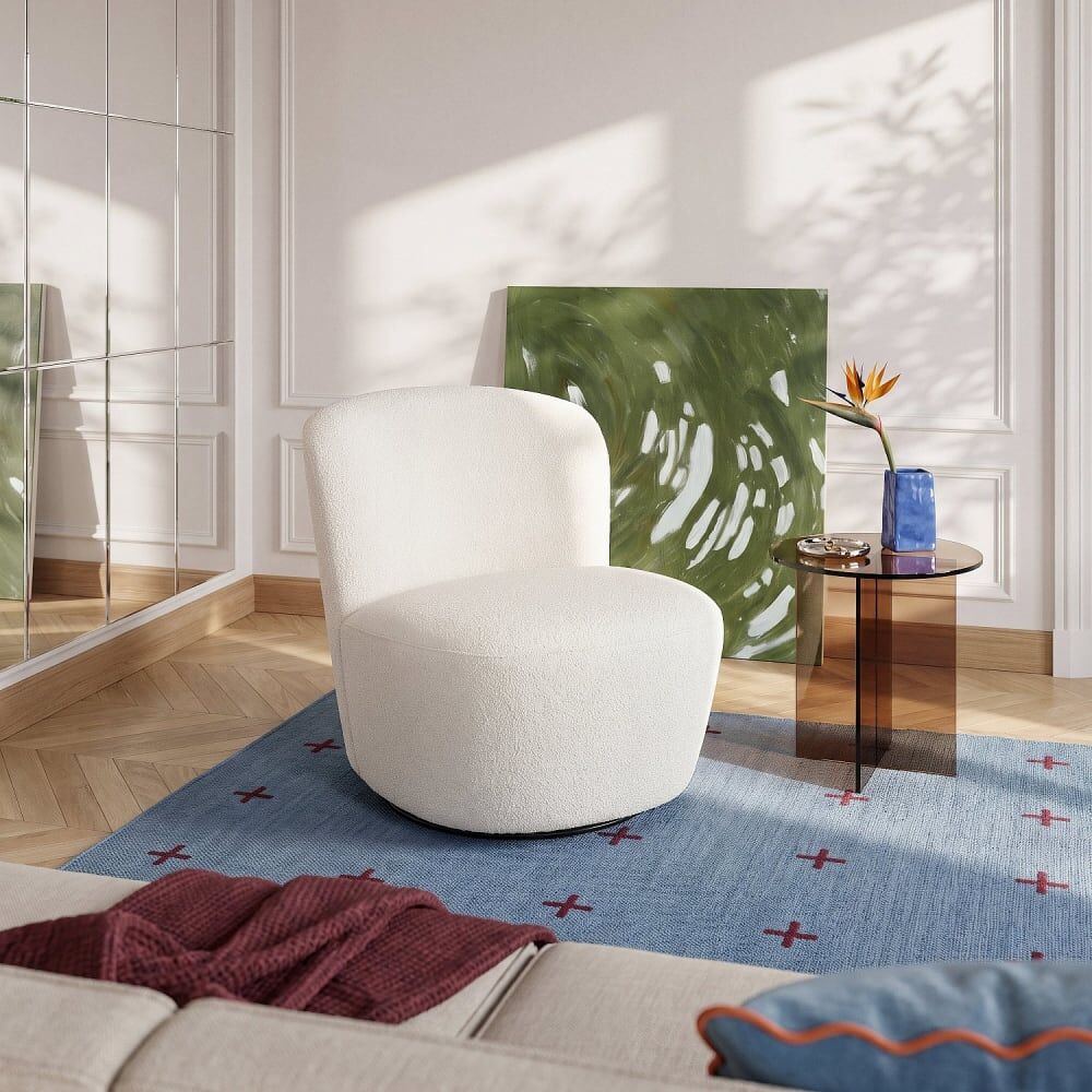 Habitat Fauteuil pivotant en tissu bouclette - blanc Blanc 66x73x74cm