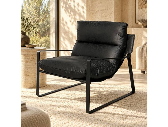 Fauteuil design tissu anthracite et métal EPIKA