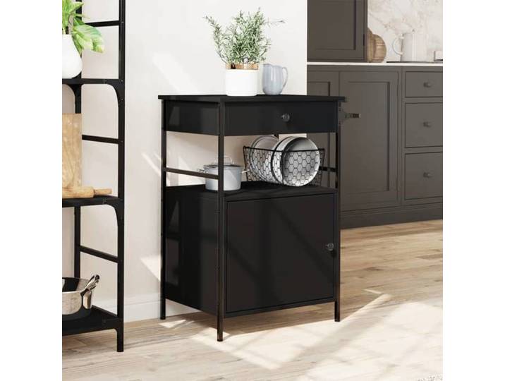 NEW Noir Desserte Chariots & îlots - - Chariot de cuisine noir 56x43x89 5 cm bois d'ingénierie - design moderne(1parcel)28960