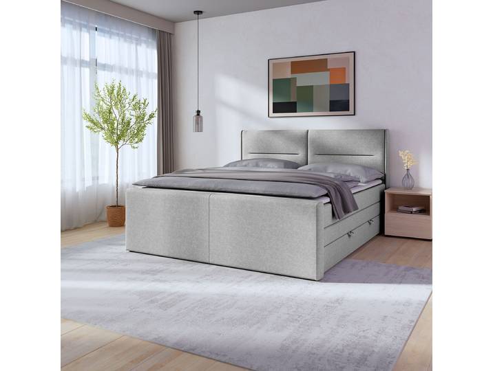 Boxspringbett Biadera mit Bettkasten 180 x 200cm Webstoff Pria Grau H3