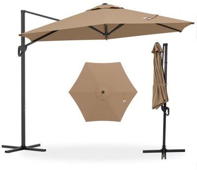 Costway 9 FT Cantilever Patio Umbrella with Vented Top and Sun-Protective Canopy-Brown