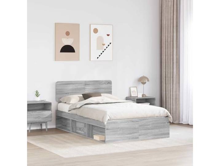 SKTQYQO Bettgestell Grau Sonoma 120 x 190 cm Kiefer massiv Robustes Holz, feste Latten, Tragkraft 200 kg, einfache Reinigung, schnelle Montage