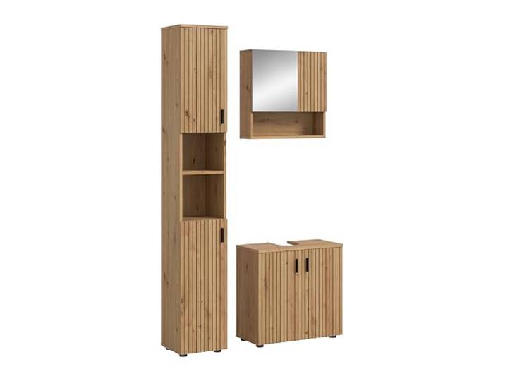 xonox.home – 3 TLG. Stilvolle Badmöbel-Kombination Mone 105x192x30 cm in Korpus und Front Artisan Oak Nachbildung – modernes Set für Dein Bad – edel & leicht zu reinigen