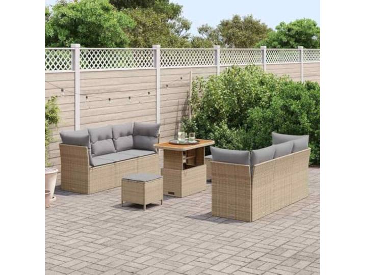 KTHLBRH Gartenmöbel-Set, 9-teilig, aus Polyrattan, Beige Modulares Eckregal für Terrasse, leichtes Design, neutrale Farbtöne