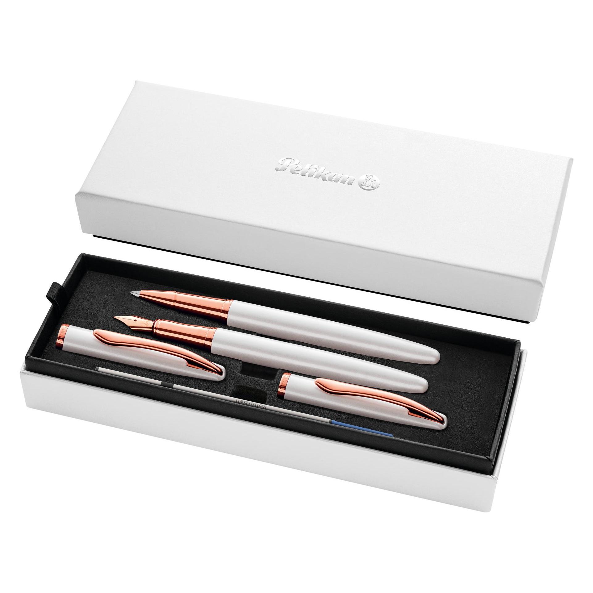 Pelikan Tintenroller Füllhalter & Roller Jazz Noble Elegance im Set, Pearl (2x) (826907)