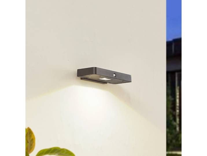 Applique murale solaire LED Tavon, angulaire, noire, capteur - Lucande - Balcon - Moderne - Aluminium