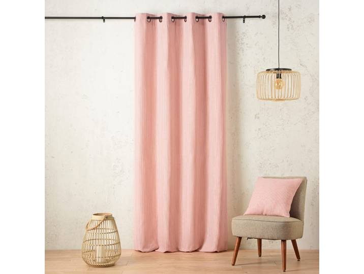 Rideau tamisant à œillets rayé coton orange sanguine 140x260 cm
