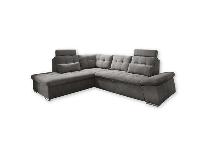 Stella Trading NALO Ecksofa mit Schlaffunktion, Stoffbezug Stone - Ausziehbare Eckcouch mit Verstellbarer Armlehne - 260 x 103 x 219 cm (B/H/T)