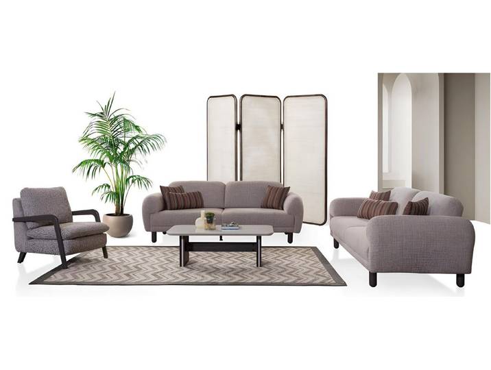Xlmoebel Polstergarnitur Elegantes Sofa-Set im minimalistischen Design mit Holzrahmen, (Polstergarnitur, 4-tlg., Sofa-Set mit Couchtisch), Made in Europa