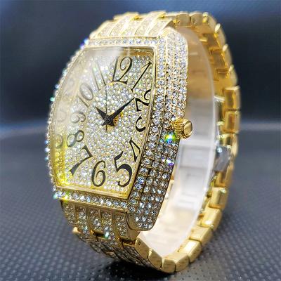 Youfap Market Diamond Silver Iced Out Quartz Watch, Stainless Steel Men's Watches Luxury, Big Dial Top Brand Waterproof gold