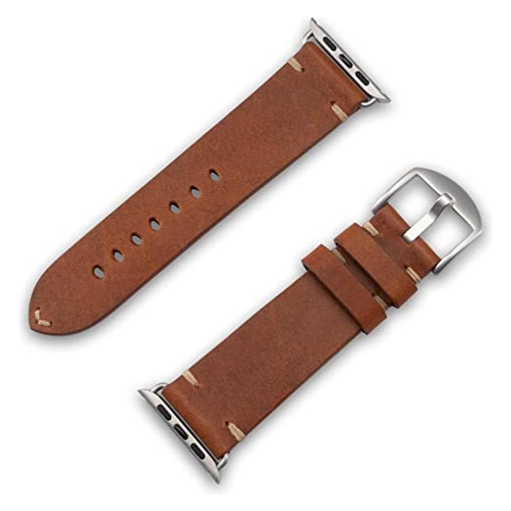 JT Berlin Watchband Alex II Vintage | Apple Watch Ultra/42/44/45mm | braun - Aluminium silber | M | (Aluminium, Echtleder) (10827)
