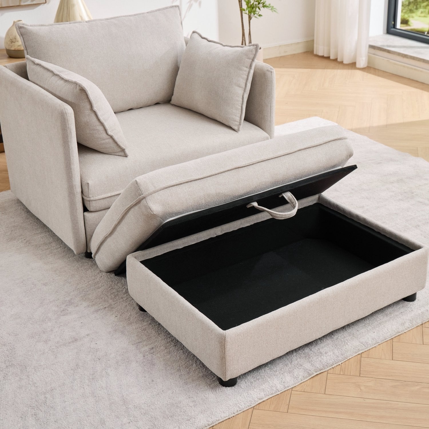 FloraGrace Fauteuil 1-Zits met Opberghocker - Beige Fluweel