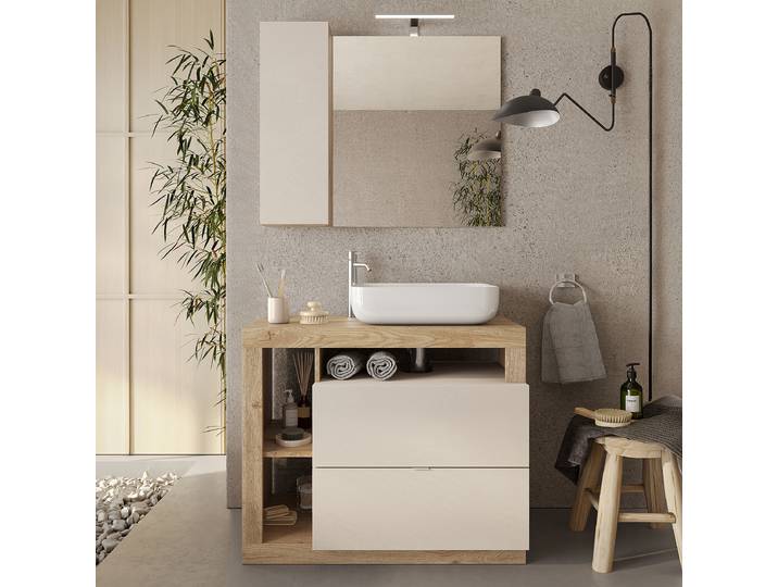 Badset Hamburg 2-teilig stehend 92cm Beige/Kaschmir/Eiche Hell Dekor