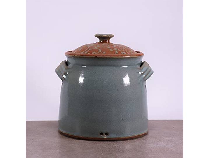 Palatina Werkstatt glasierter Zwiebeltopf, Kartoffeltopf, Vorratstopf, von 100% von Hand gefertigt aus grauem Steingut, Made in Germany Größe 4