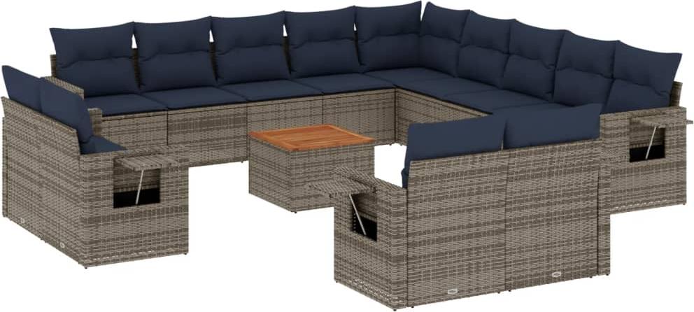 14-teiliges Gartensofa-Set mit Kissen, grau, Polyrattan