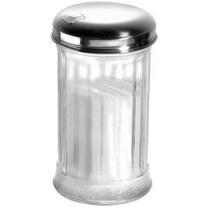 APS Zuckerstreuer mit Klappdeckel, für Kristallzucker, aus Glas mit Edelstahldeckel, 320 ml