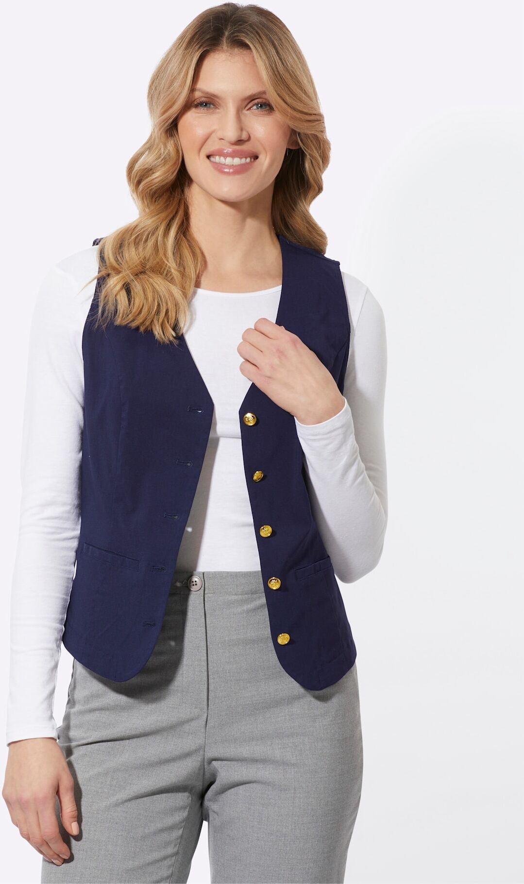 Kurzweste CLASSIC BASICS, Damen, Gr. 44, blau (marine), 72% Viskose, 25% Polyamid, 3% Elasthan, unifarben, Westen Kurzweste marine 44