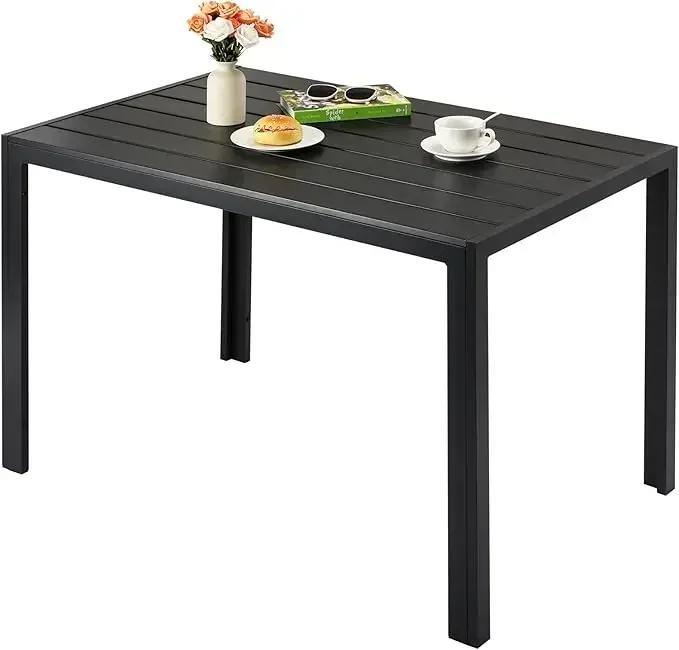 Outdoor-Esstisch - Gartentisch aus Aluminium - Rechteckig 110x70x73 cm - Lamellen-Tischplatte 9,5x7 cm - Für 6 Personen - Schwarz
