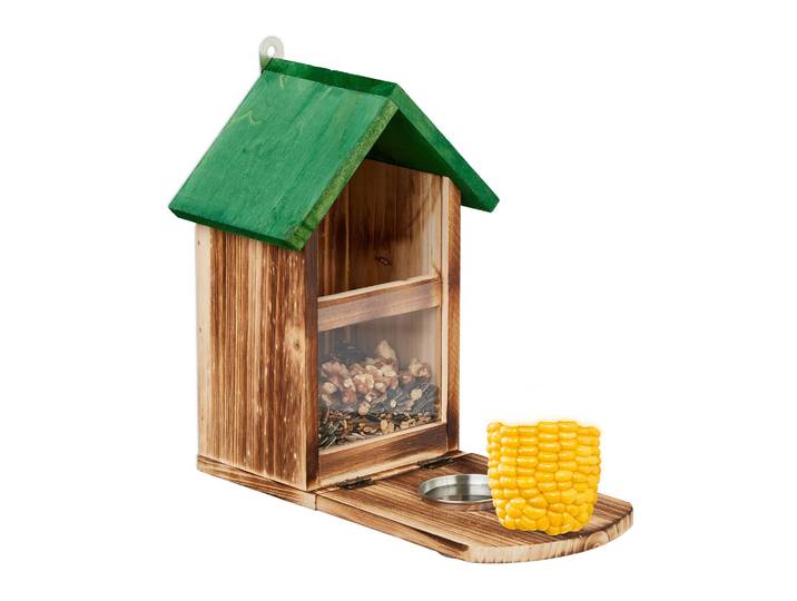 Eichhörnchen Futterhaus Holz Grün-Hellbraun-Silber