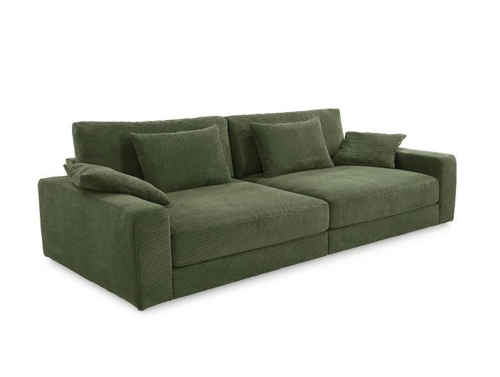 Big-Sofa 290 cm breit Federkern Polsterung Lounge Couch extratief mit Cord Grün / 15250