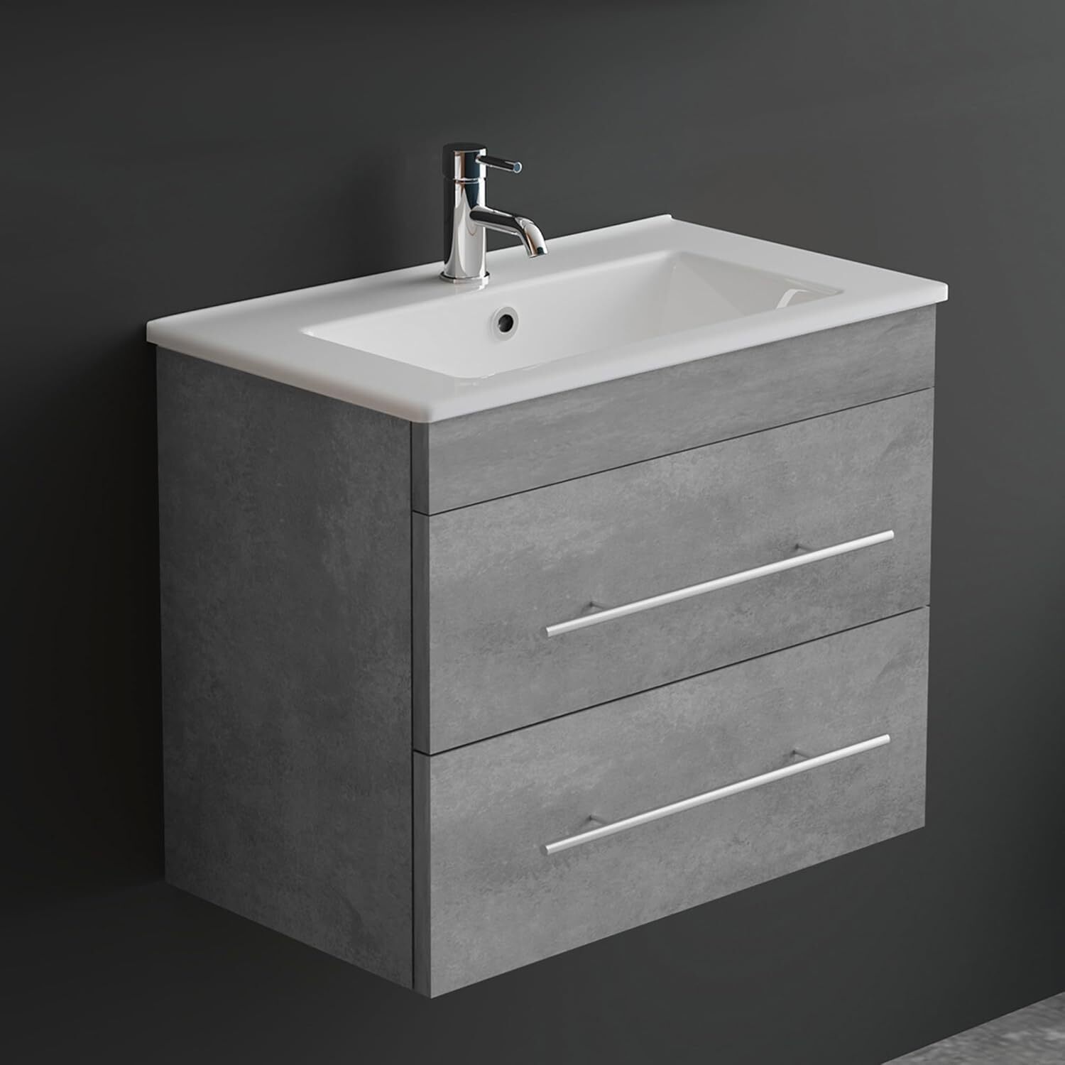 Alpenberger Waschbecken Badezimmer Waschtisch mit Unterschrank 60 cm Breit Hängend | Gäste WC Waschbecken mit Unterschrank Bad Möbel Modern Set | Kleiner Waschbeckenunterschrank Grau