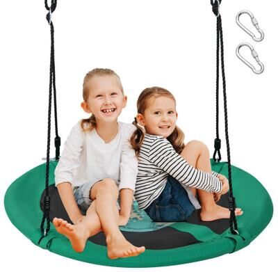 Costway 40 Inches Saucer Tree Swing Round with Adjustable Ropes and Carabiners-Green