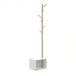 MODFU Garderobenständer aus MDF und Bambus, Weiß, 40 x 30 x 180 cm