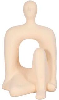 "Sagebrook Home Ceramic 10"" Sitting Figure with Open Cut Out, Sand Glaze Finish, Ivory - Elegant Figurines - 6"" x 6"" x 10"""