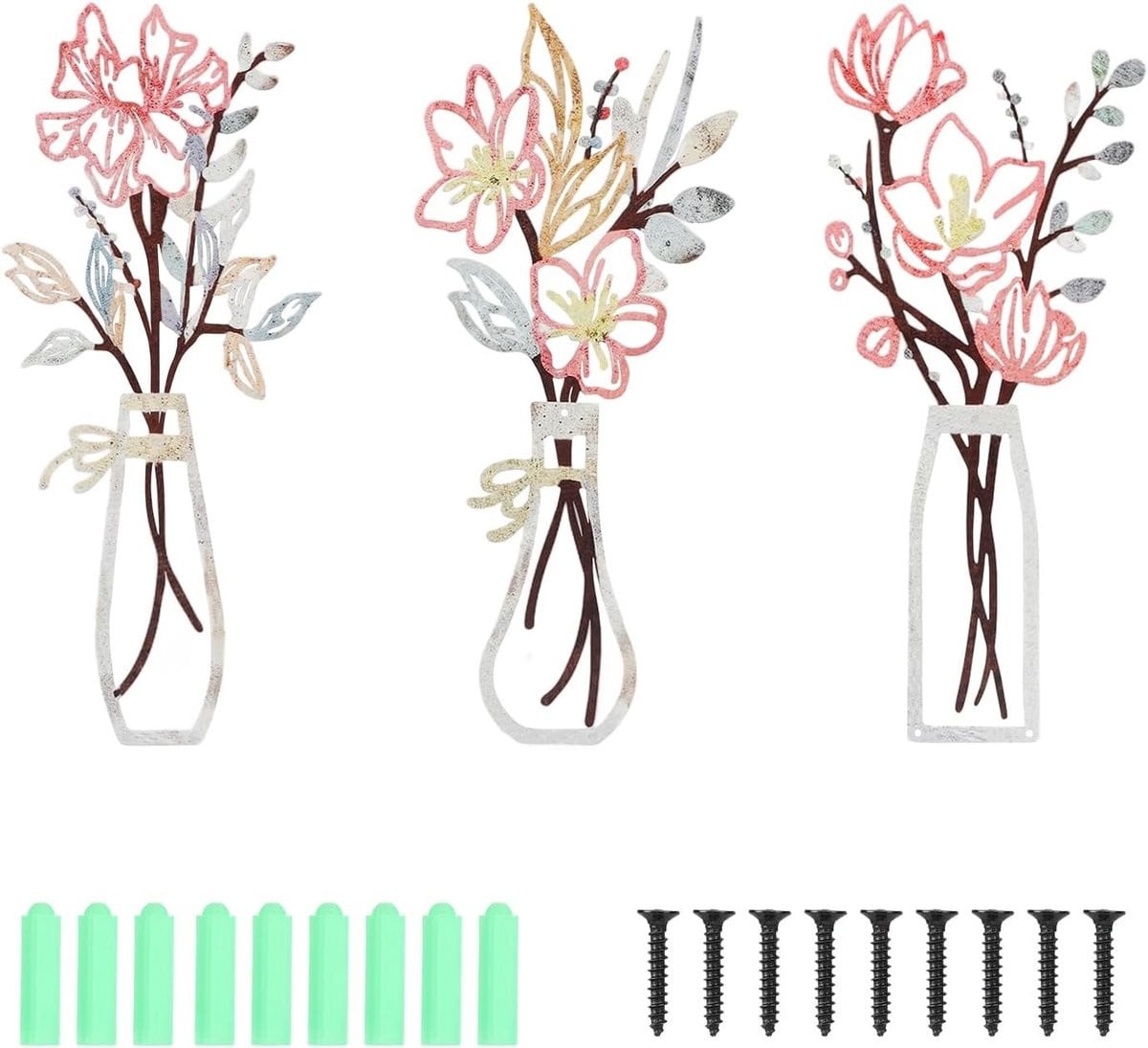 3-delige set kleurrijke metalen bloemen wanddecoratie in bohemian en minimalistische stijl
