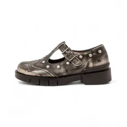 Art für Damen. 11834S1EH003_001 Leder 1834S Oxford Schuhe grau (40), Wohnung, 1 bis 3 cm, Schnalle, Lässig