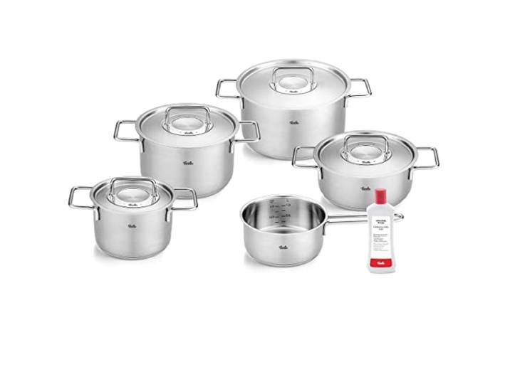 Fissler, Pure Collection Kochtopfset 6-teilig, Edelstahl, Metalldeckel, inkl. Edelstahlpflege, Induktion