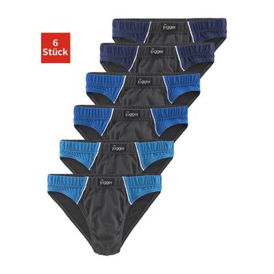Slip LE JOGGER, Herren, Gr. 3, 6 Stk., Jersey, grau (grau, blau), Jersey, Obermaterial: 100% Baumwolle, unifarben, körpernah, Unterhosen Slip, mit kontrastfarbenen Highlights
