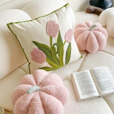 Trendy Discount Goods Cute Pumpkin Wind Tulip Pillow Living Room Sofa Cushion Bedhead Waist Pillow Pink Atmosphere Decoration pink Pumpkin
