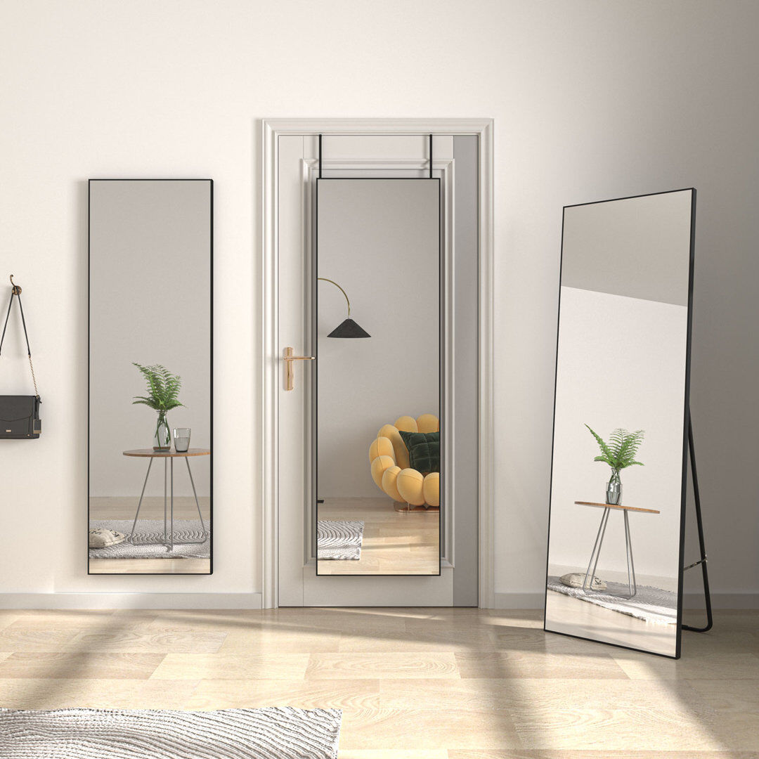 Latitude Run Adosinda Aluminium Rectangle Mirror Black 140cm H x 40cm W