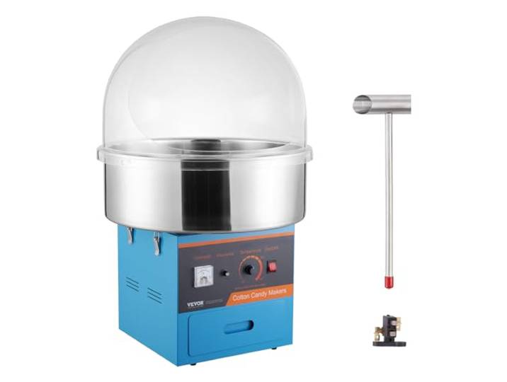 VEVOR Elektrische Zuckerwattemaschine, 1 kW Zuckerwattegeräte, Kommerzielle Zuckerwattemaschine mit Abdeckung, Edelstahlschüssel, Zuckerschaufel, Schublade, für Kindergeburtstage, Familienfeiern, Blau