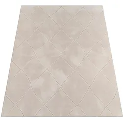 KURZFLORTEPPICH Waschbar, mit Rauten-Struktur, Creme, 80 x 150 cm