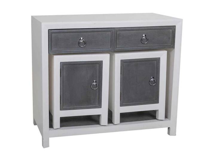 Wanderlust Konsole und Hockers aux holz, 3er-Set, grau, Mehrfarbig, Holz, 90x76x40 cm, Wohnzimmer, Wohnzimmertische, Konsolentische