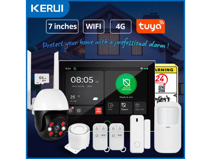 KERUI 4G 2G alarme maison sans fil 7 pouces grand panneau d'écran tactile IPS Tuya intelligent GSM WiFi système de sécurité d'alarme antivol Alexa G70