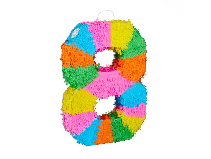 Relaxdays Pinata Bunt Zahl 8 Papier 50,5 cm, Mehrfarbig, 35.5x50.5x7.5 cm, Dekoration