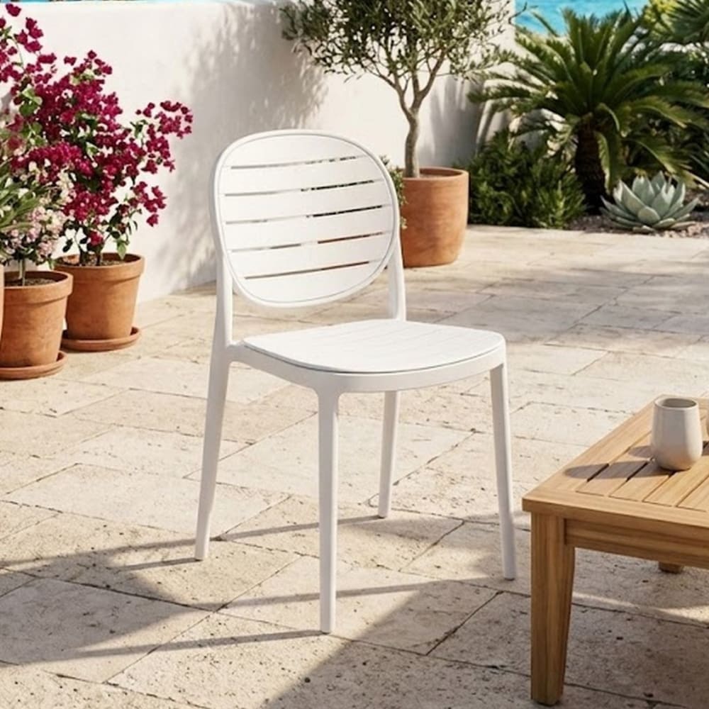 MSO Chaise contemporaine blanche intérieur/ extérieur empilable Blanc 51x83x42cm