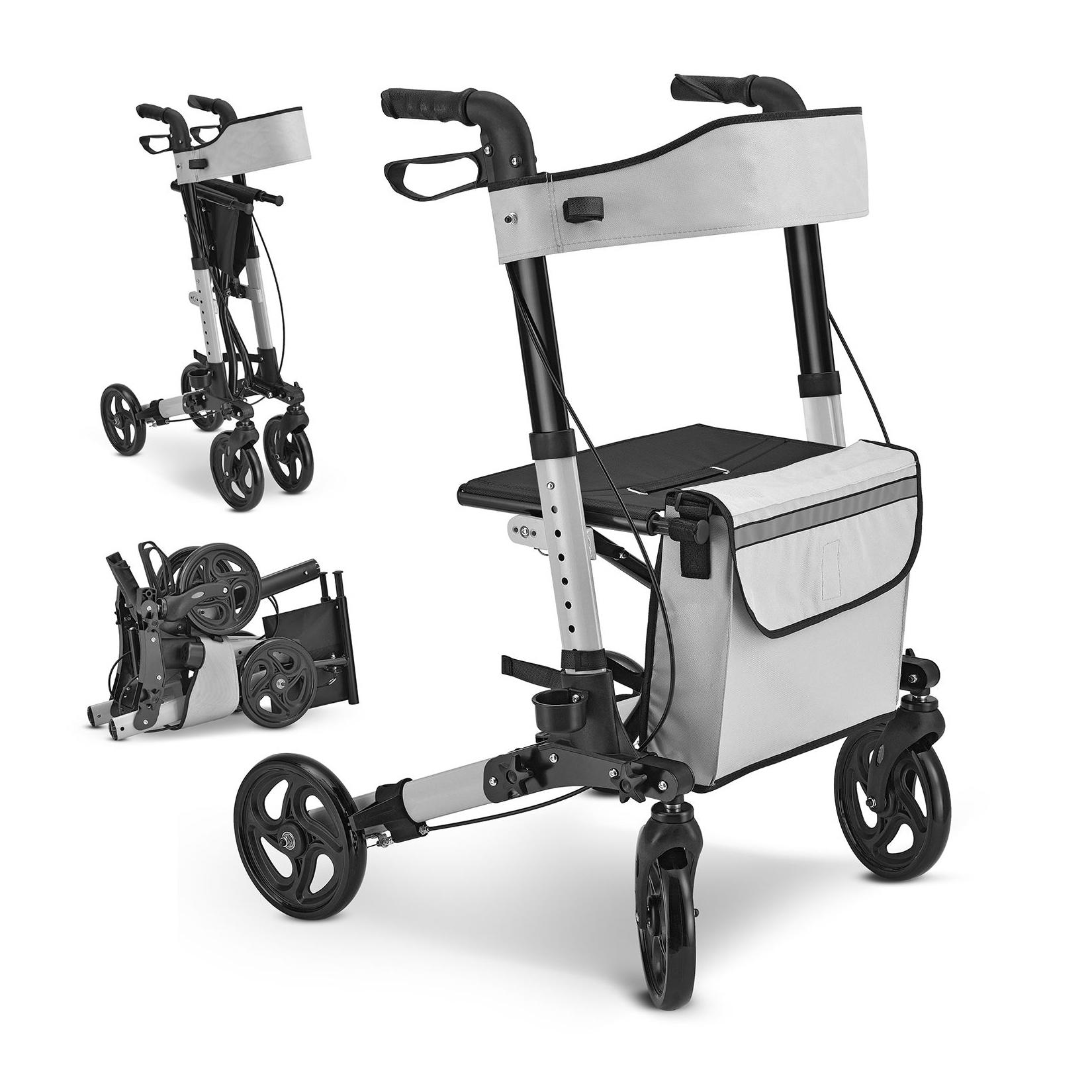 Juskys Rollator Vital faltbar, leicht & höhenverstellbar aus Aluminium bis 130 kg mit Sitz Grau