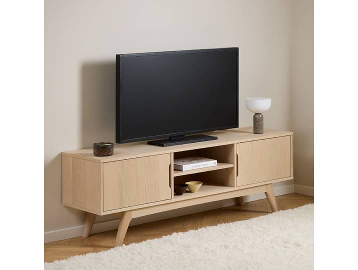 Meuble TV plaqué Panneau de particules, plaqué Beige/Marron 160 x 55 x 40cm