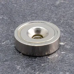10 Topfmagnet mit Bohrung und Senkung, Neodym 25 mm | 19 kg | vernickelt, Stahl, Neodym, silber