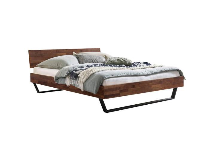 Hasena Bett, Nussbaum, Metall, Nussbaum, massiv, 160x200 cm, in verschiedenen Holzarten erhältlich, Größen erhältlich, Schlafzimmer, Betten, Doppelbetten