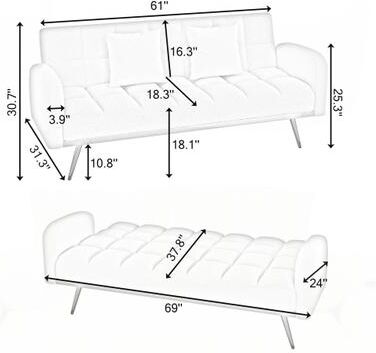 Adjustable Sofa Bed, Multifunctional Couch for Living Room Bedroom Small Spaces