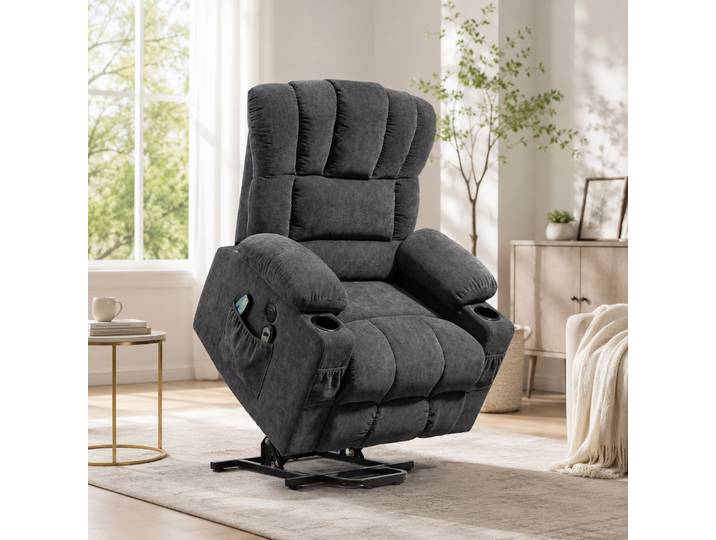 HOMCOM Fauteuil Relax Reclinable Massage Chauffant USB Chenille