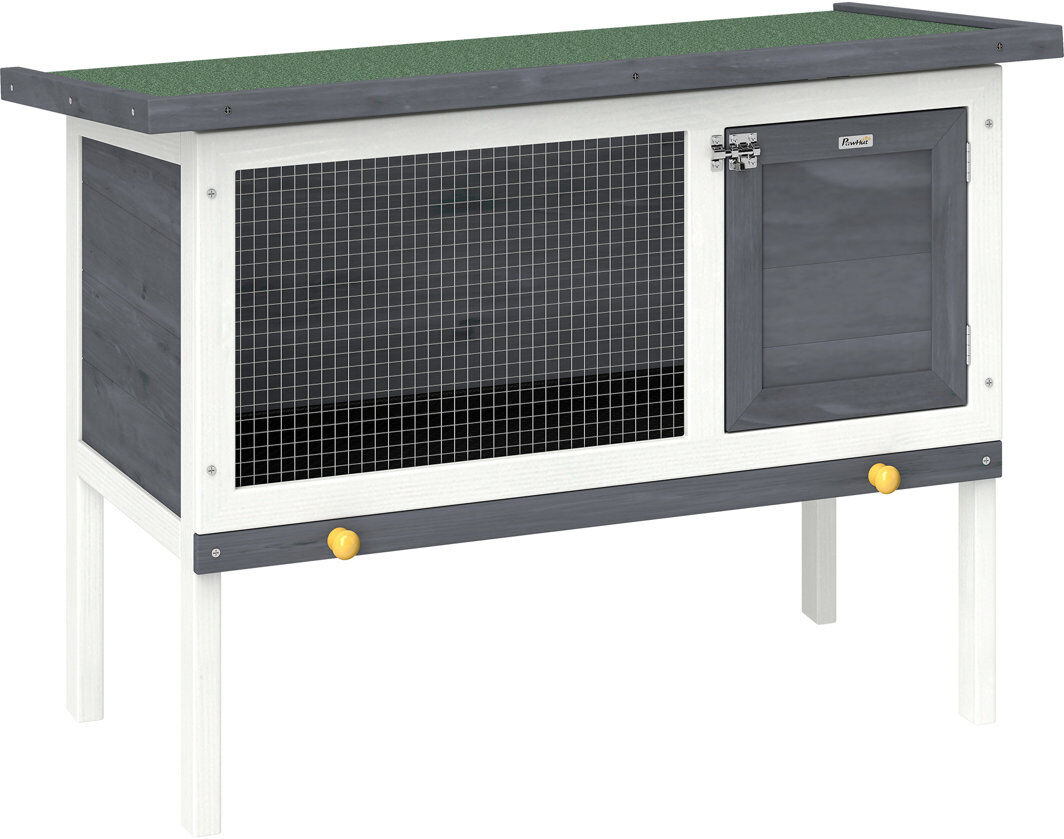 PawHut Rabbit Hutch Guinea Pig Hutch Outdoor Cage with Asphalt Roof Green Grey 65cm H X 90cm W X 45cm D