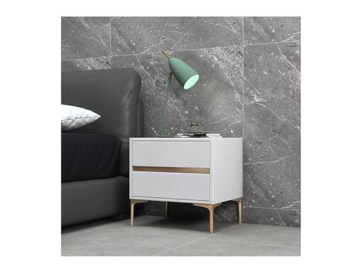 xiuling4568 Nachttisch aus Holz mit 2 Schubladen und stummer Führungsschiene, Nachttisch aus weißem Kunstleder, Schlafzimmer-Wohnzimmermöbel(White,L40xD40xH48cm)