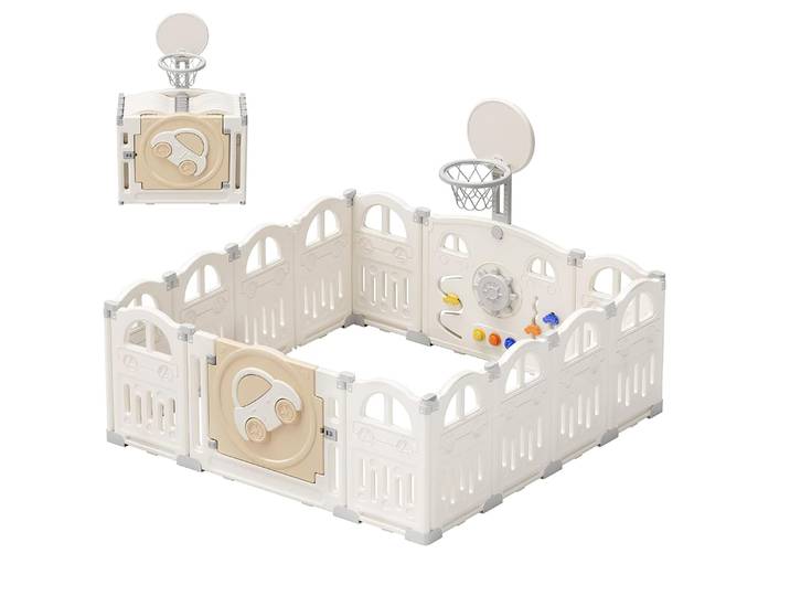 Parc pliable pour bébé avec Mini panier de basket-ball et 50 balles colorées, parc à thème de voiture pour bébés et tout-petits